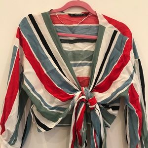 Zara Striped Wrap Crop Top
